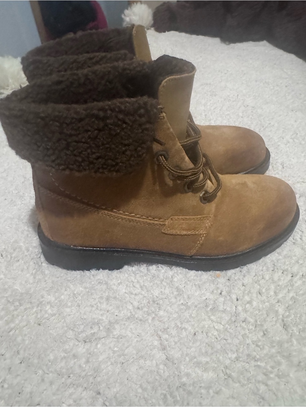 Brown Lace-Up Ankle Boots with Faux Shearling Lining